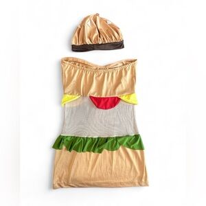 Hamburger costume, tube dress with bun hat